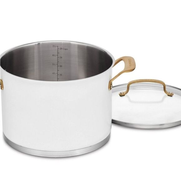 Cuisinart Clasaic 8QT Stainless Steel Stock Pot w/Cover & Brushed Gold Handles - Picture 1 of 12